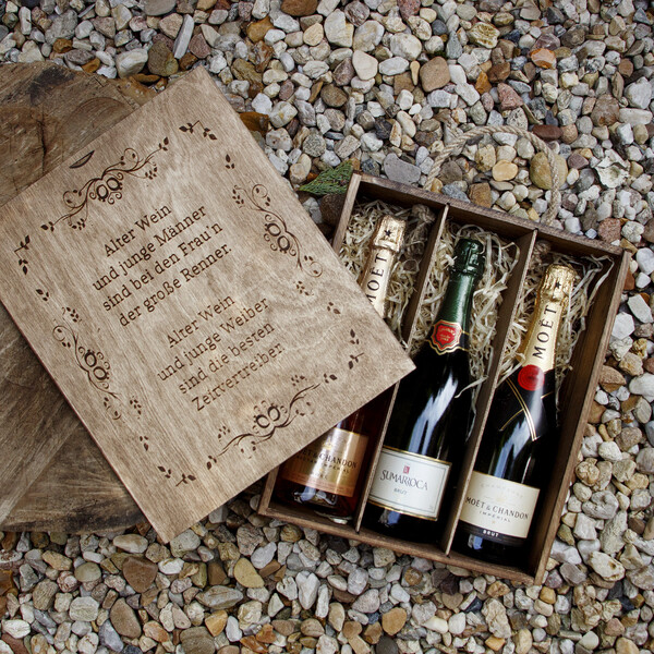 Geschenkverpackung fr Weine und Champagner mit Deiner Gravur