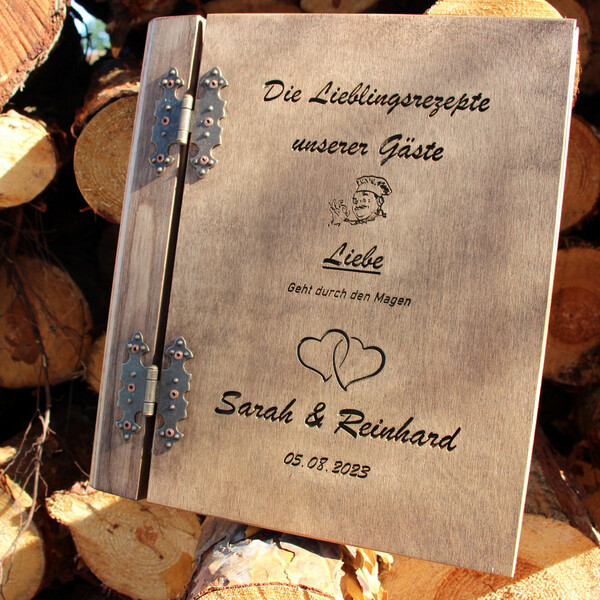 Hochzeitsbuch und Prsentationsordner aus Holz mit deiner Wunsch-Gravur