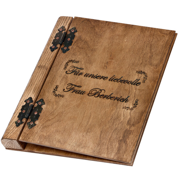 Hochzeitsbuch und Prsentationsordner aus Holz mit deiner Wunsch-Gravur