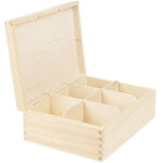 Unbehandelte Teekiste aus Holz, 6 Unterteilungen, 22,5 × 16,5 × 8 cm