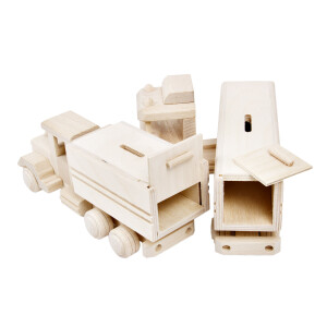 Holz-Truck als Sparbüchse, Holzspielzeug, 29 × 7 × 11 cm