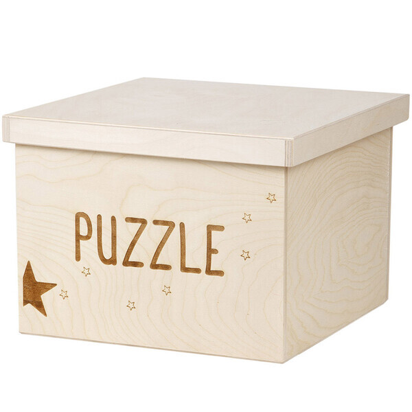 Holz Puzzlekiste 6 Liter Spielzeugkiste Deckel unbehandelt
