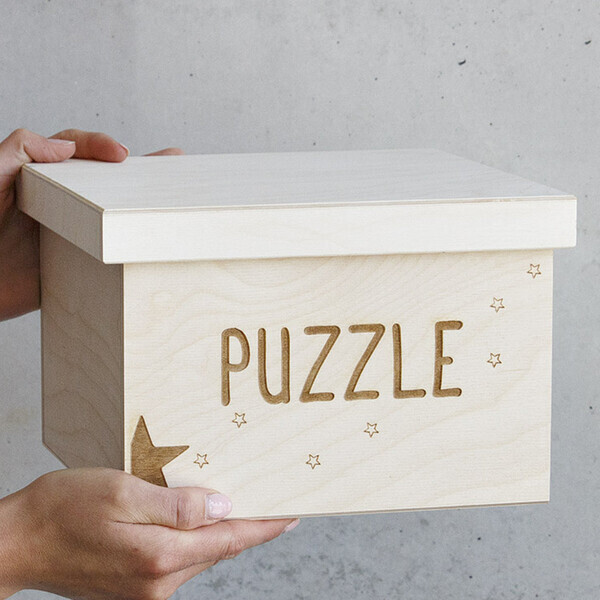 Holz Puzzlekiste 6 Liter Spielzeugkiste Deckel unbehandelt