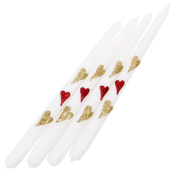 Tafelkerzen mit 3D Herzen, Hochzeitskerzen 4er-Set Spitzkerzen
