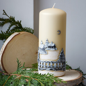 Große Adventskerze aus Wachs mit Weihnachtsmotiv...
