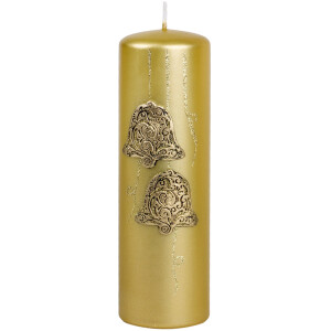 Weihnachtskerze, Stumpenkerze in typischer Gold-Metallic...