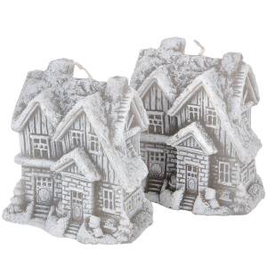 Weihnachtskerze, graues Haus aus Wachs, 3D Motivkerze