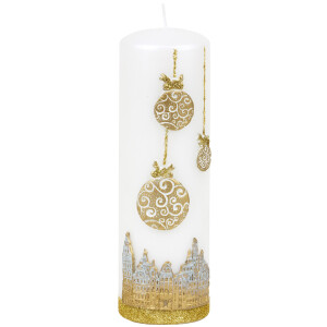 Weihnachtskerze in Weiß 19 cm hoch, mit goldenem...
