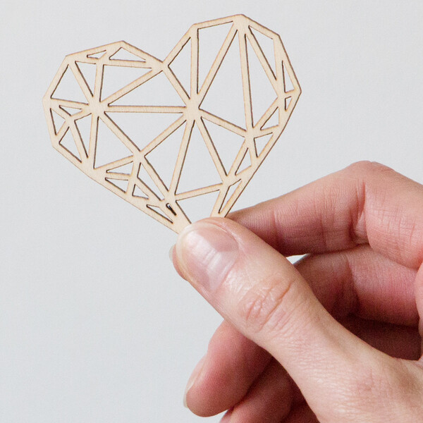 Diamant Herz aus Holz 6 x 5 cm Hochzeitsdeko