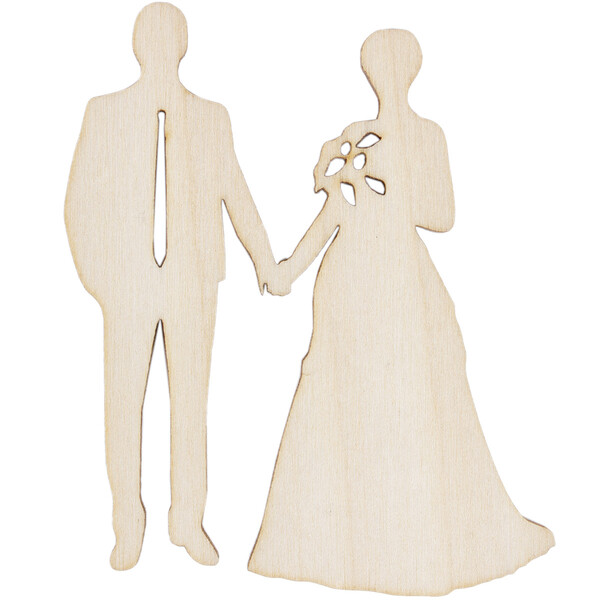 Paar mit Hochzeitskleid aus Holz 8 x 7 cm