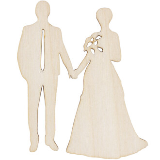 Paar mit Hochzeitskleid aus Holz 8 x 7 cm