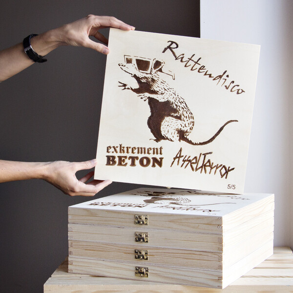 Vinyl Aufbewahrung Schallplatten-Box mit Deckel aus Holz mit Gravur 35 x 35 x 3,5 cm