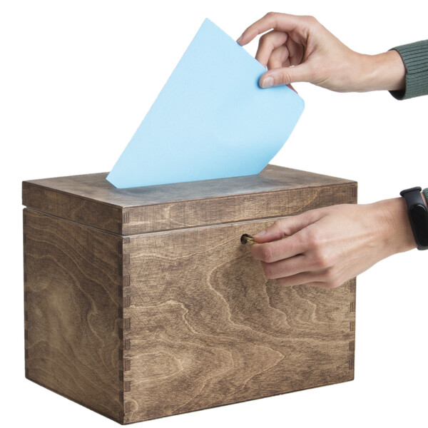 Wahlurne Einwurfbox aus Holz Hochzeits Geldgeschenke Kiste in Eiche Dunkel
