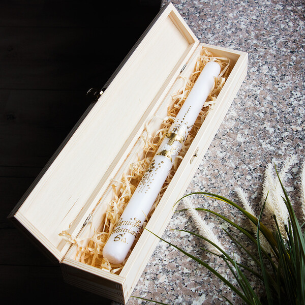 Kommunionskerze Kerzenbox aus Holz 47  x 7 x 5,5 cm