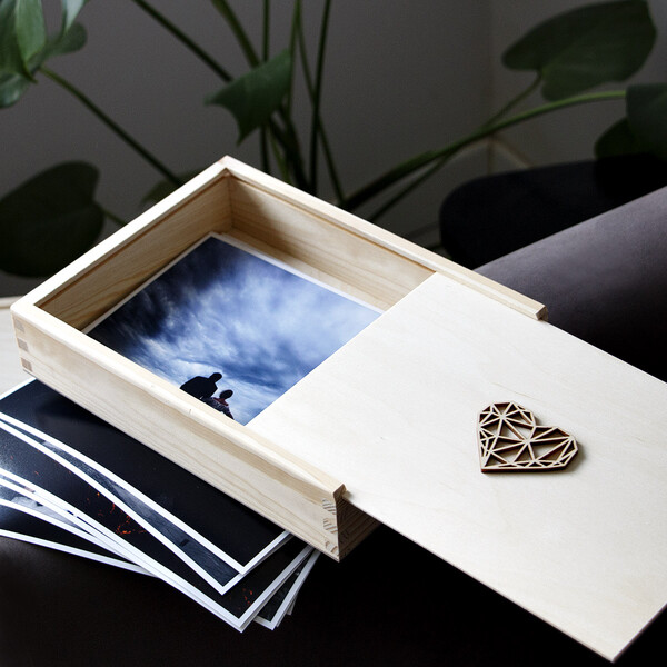 gravierte Holz Kiste Fotobox Bilderkiste