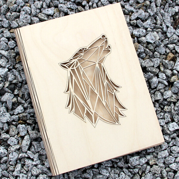 Holzordner, Wolf gelasert, Schnellhefter aus Holz, DIN A4