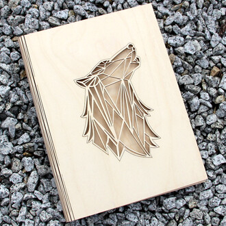 Holzordner, Wolf gelasert, Schnellhefter aus Holz, DIN A4