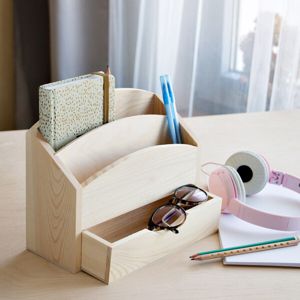 Schreibtisch Organizer aus Holz mit Schublade 2lagig