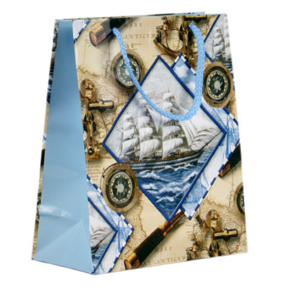 Geschenktüte mit blauem Schiff 2,4 Liter - 16,5 x 19 cm Papier