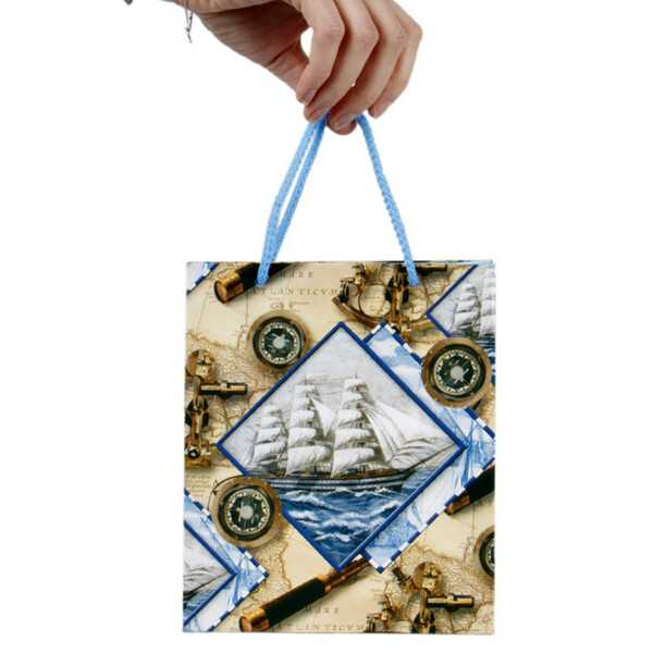 Geschenktüte mit blauem Schiff 2,4 Liter - 16,5 x 19 cm Papier