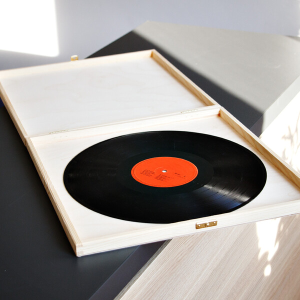 Box quadratisch für LP Schallplatten 35 x 35 x 3,5 cm aus Holz