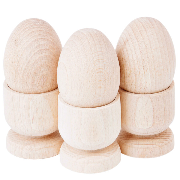 Holzeier 3er-Set Eier aus Vollholz