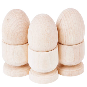 Holz-Eier im Becher 3er-Set hlzerne Eier