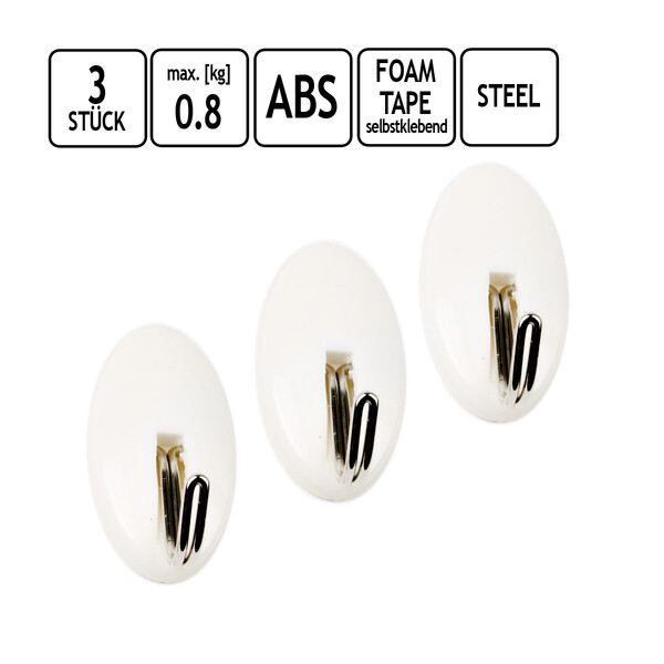 Metallhaken kleine ovale selbstklebende Wandhaken 3er Set