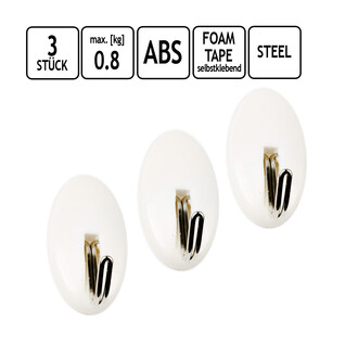Metallhaken kleine ovale selbstklebende Wandhaken 3er Set Metallhaken kleine ovale selbstklebende Wandhaken 3er Set
