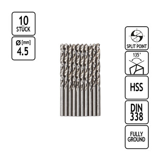 Metall-Spiralbohrer 10 Stück HSS 4,5 mm Metall-Spiralbohrer 10 Stück HSS 4,5 mm