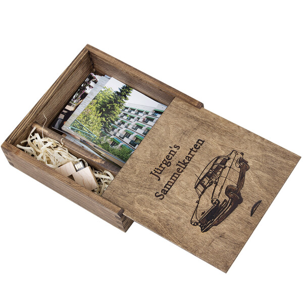 Fotobox mit USB Fach Holzschachtel in Eiche Dunkel fr Hochzeitsfotos