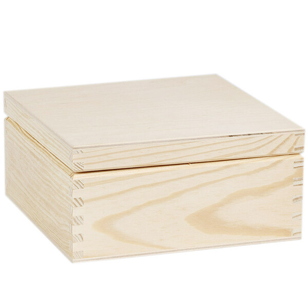 Holzkiste mit Deckel 4 Unterteilungen 16,5 x 16,5 x 8 cm