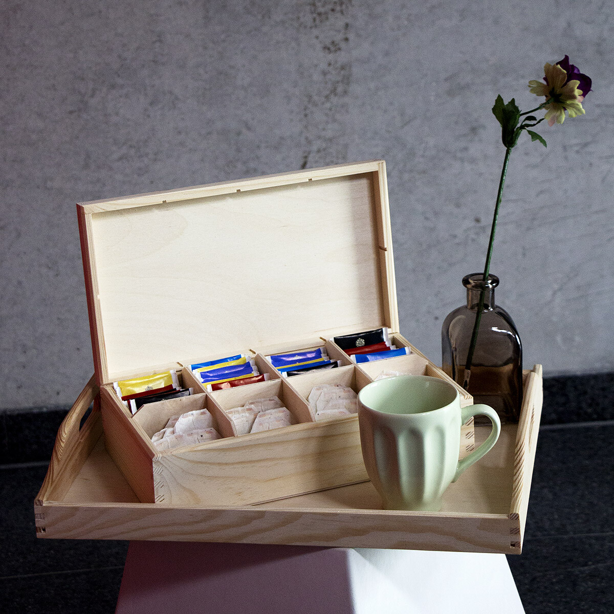 8 Fächer Teekiste aus Holz, 10,04