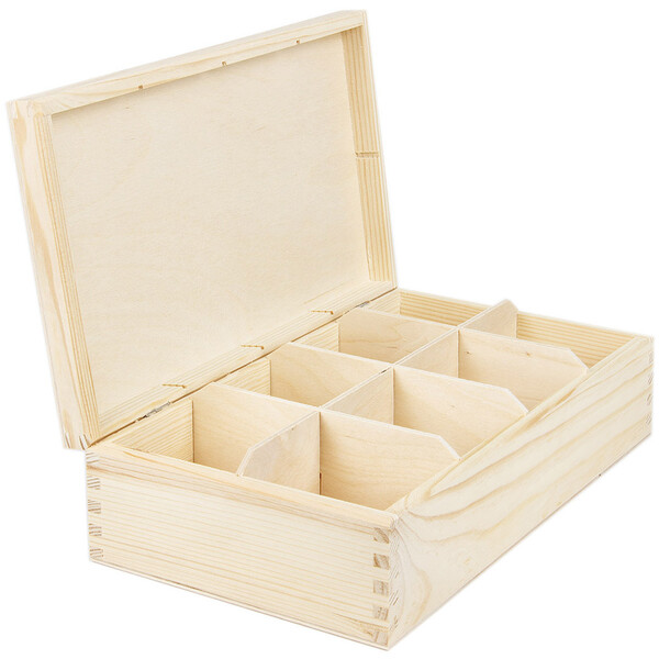 Vollholz Kiste 6 Unterteilungen 22,5 x 16,5 x 8 cm Aufbewahrungskiste Box Deckel 