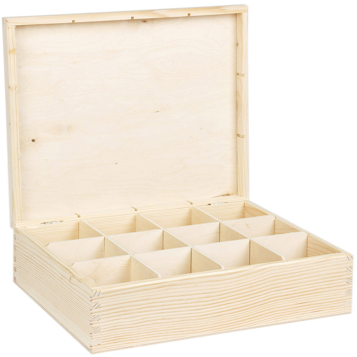 12 große Fächer Teekasten aus hellem Holz, 9,69