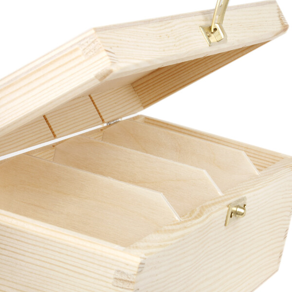 Kiste Holzkiste mit 4 Fächer kleinem Schloss 28,5 x 9,5 x 8 cm