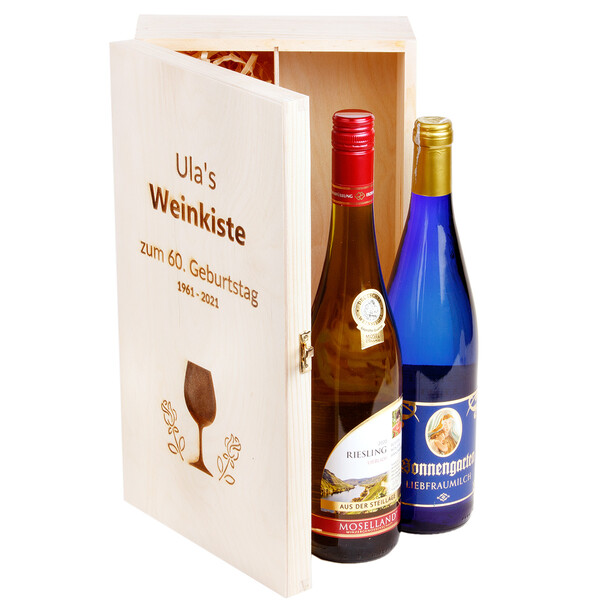 Weinflaschen 2er-Geschenkkiste 36 x 20 x 10 cm Geschenkverpackung Holz
