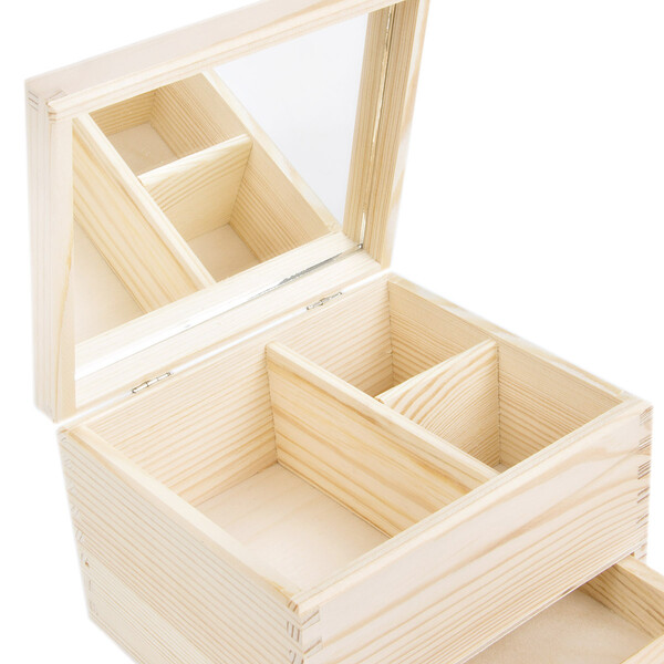 T35 Schmuckkasten aus Holz mit Spiegel Holzbox Schminkspiegel Schubladen 