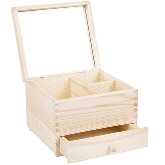 Jewelry box made of natural wood with mirror and one drawer Jewelry box made of natural wood with mirror and one drawer