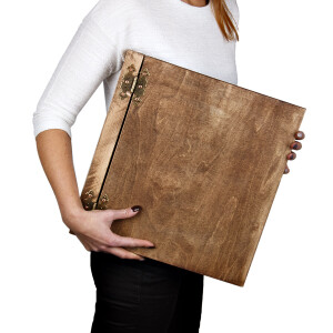 Holzbuch XXL mit 50 weiße Kartonblätter...