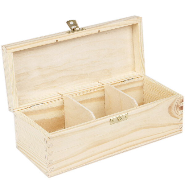 Naturholz Kiste 3 Fächer mit Maserung 22,5 x 9,5 x 8 cm unbehandelt