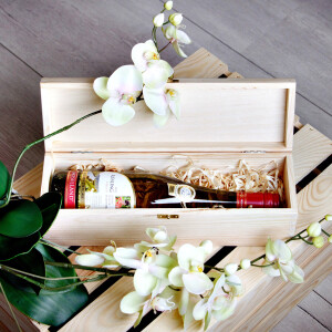 Holz Geschenkbox mit Deckel und Schloss 36 x 11 x 10 cm