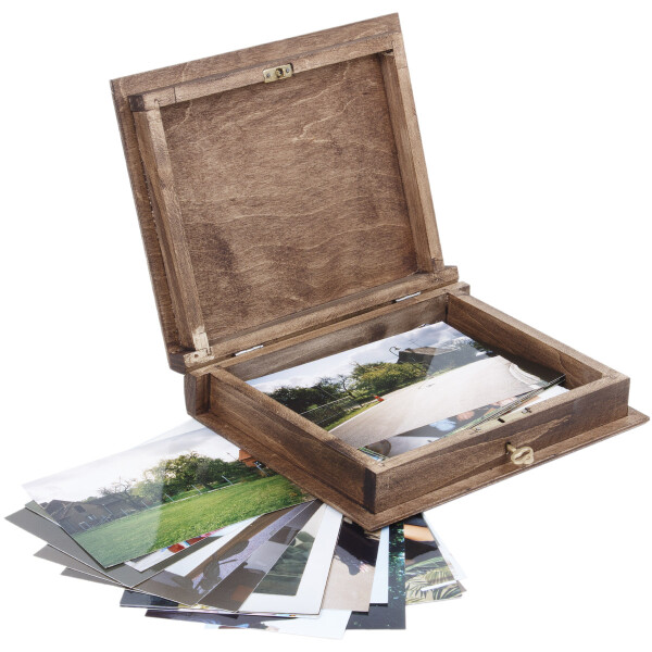 braune Holz Bilderkiste 0,7 Liter Schlüssel 21 x 17 x 4,5 cm
