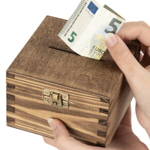 Spardose Holz Eiche Dunkel Geldkassette Holzbox