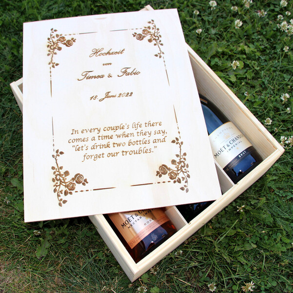 gravierte Wein-Geschenkkiste für drei Weinflaschen