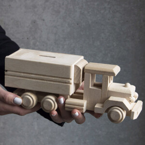 Holz-Sparschwein, Holzauto als Sparbüchse,...