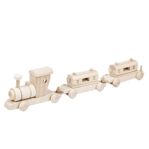 Holzeisenbahn mit Bausteinen, Holzspielzeug, 56 × 7 × 12 cm