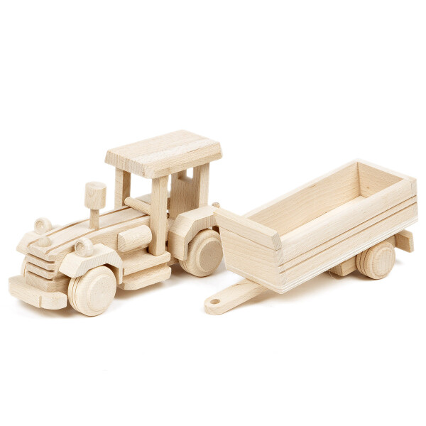 Traktor mit Hänger, Holz, Holzspielzeug, 43 x 8 x 12 cm