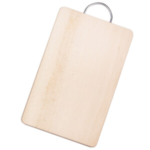 Holzbrettchen 29 x 19 cm Frühstücksbrett Holz mit Edelstahlgriff