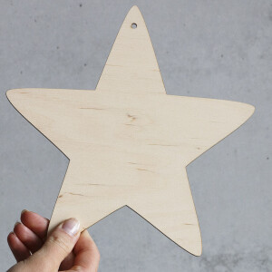 Stern aus Holz mit Fädelloch, 20 x 20 cm...